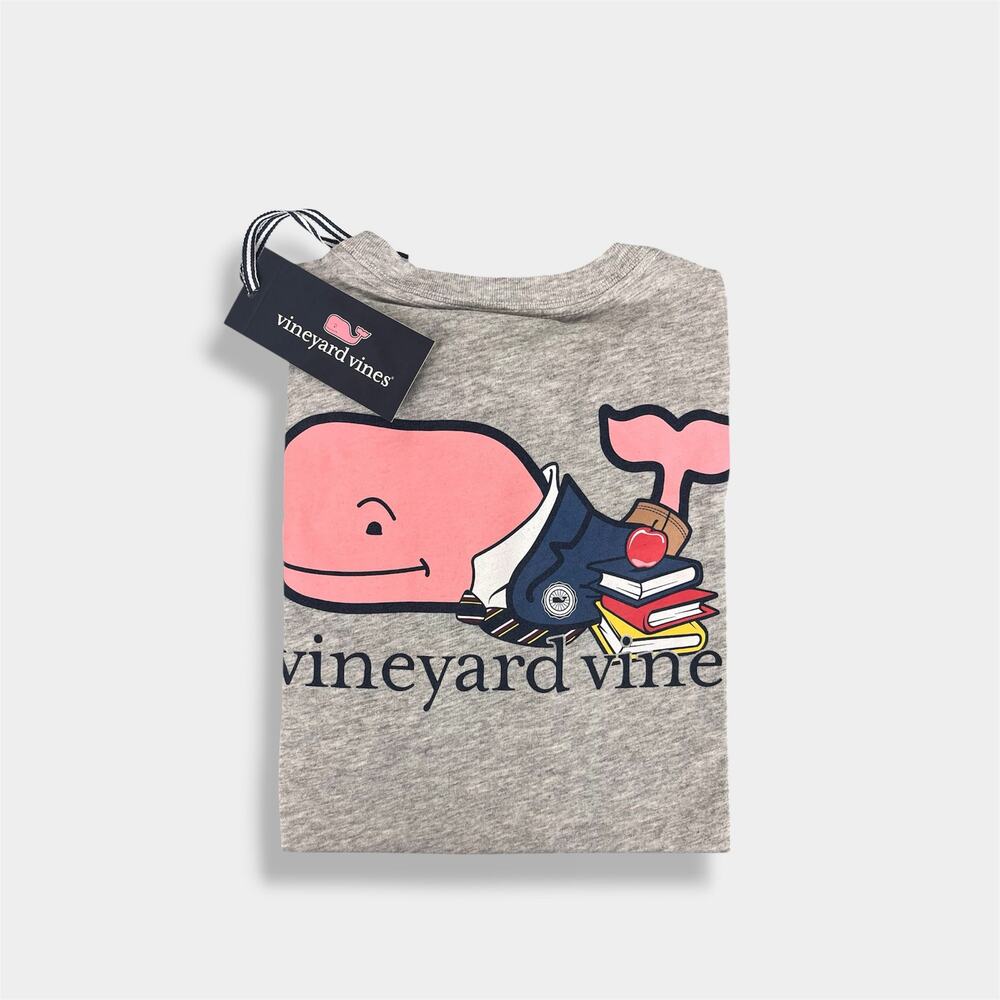 Vineyard Vines Boys' Prep School Whale Pocket T-Shirt Grey Heather S 8-10 NWT